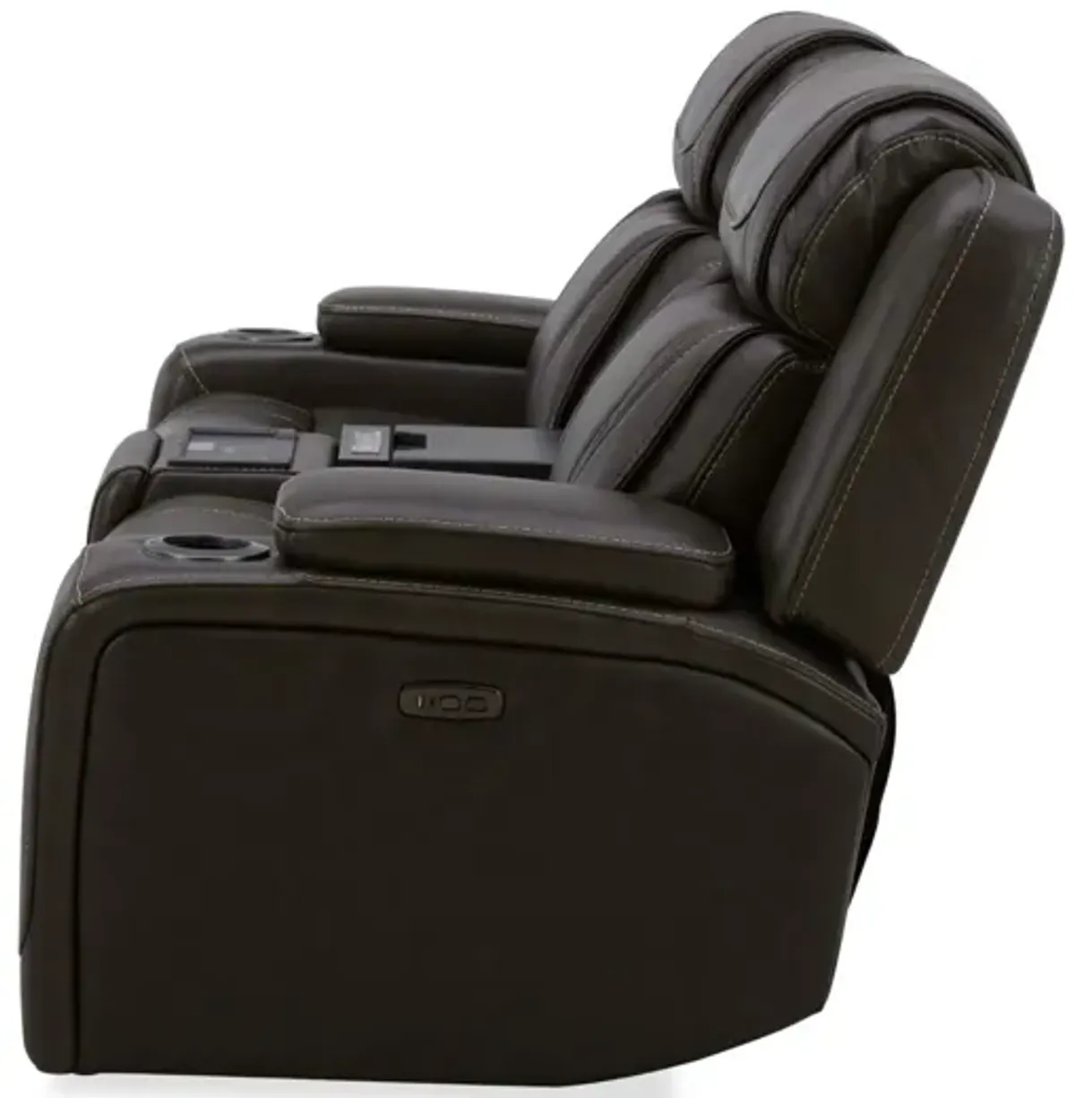 BOSTON CHARCOAL LEATHER POWER LOVESEAT WITH REFRIGERATOR CONSOLE