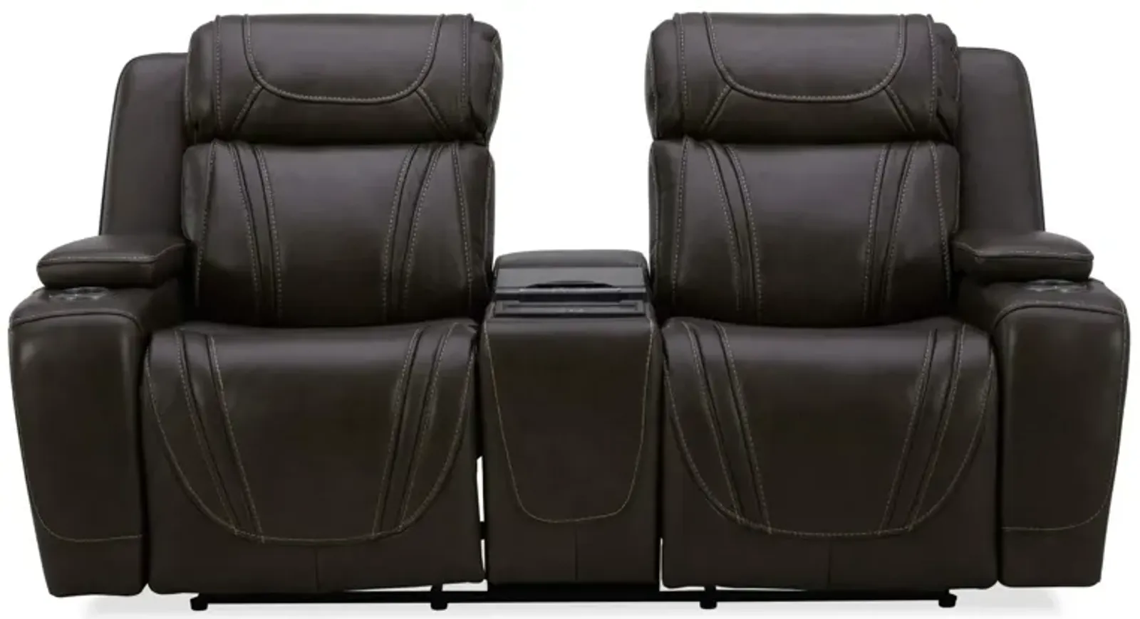 Boston Leather Power Loveseat With Refrigerator Console - Charcoal