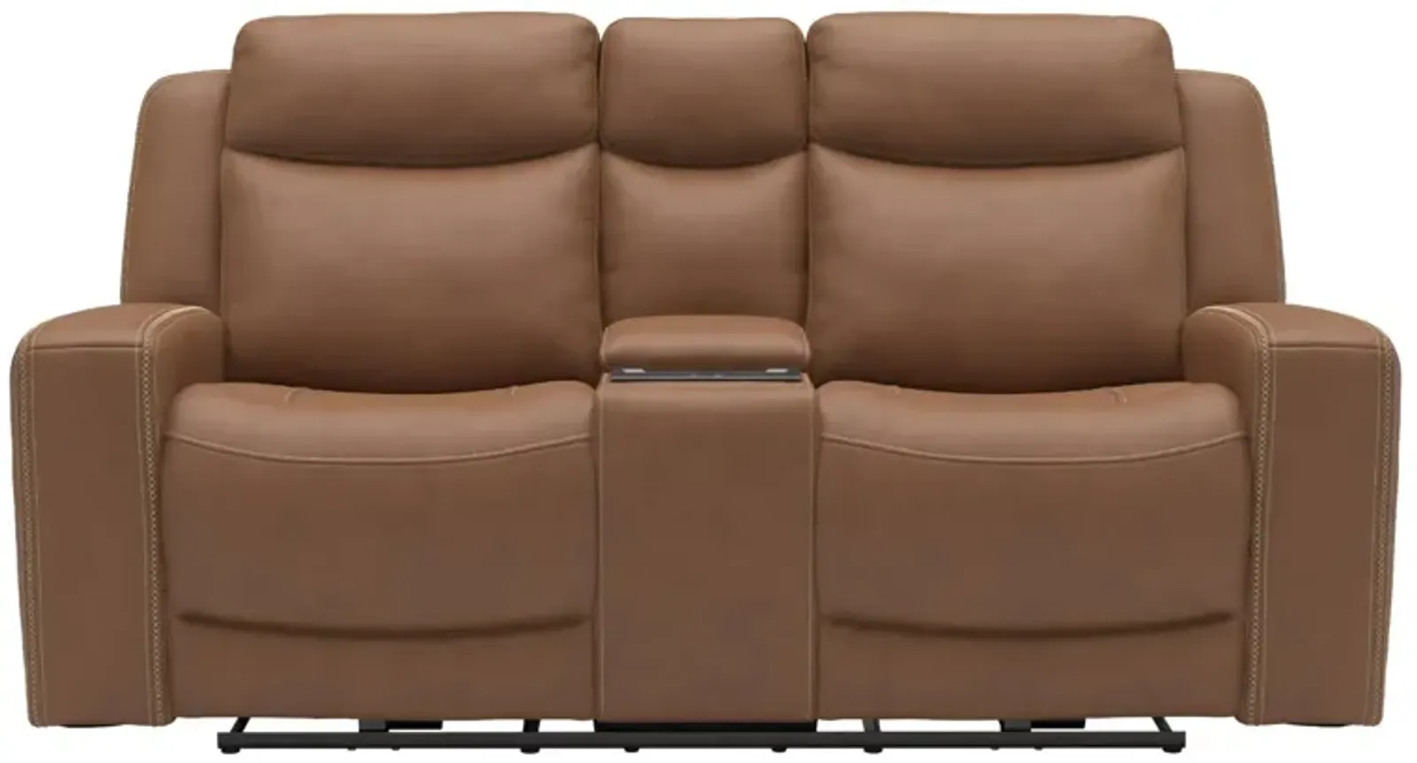 Adeline Leather Power Loveseat With Console - Butternut