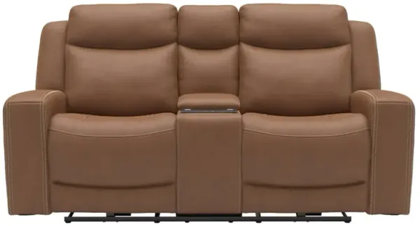 ADELINE BUTTERNUT LEATHER POWER LOVESEAT WITH CONSOLE