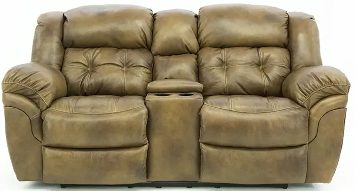 HUDSON SADDLE LEATHER RECLINING LOVESEAT WITH CONSOLE