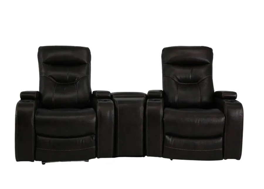 BOLTON WALNUT 2P POWER 3 PIECE THEATER SEATING WITH LIGHT