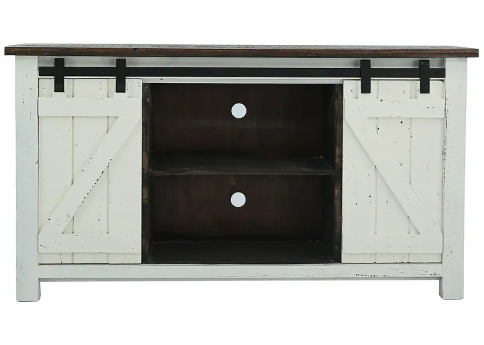 STERLING AGED WHITE WITH TOBACCO TOP BARN DOOR MEDIA CONSOLE