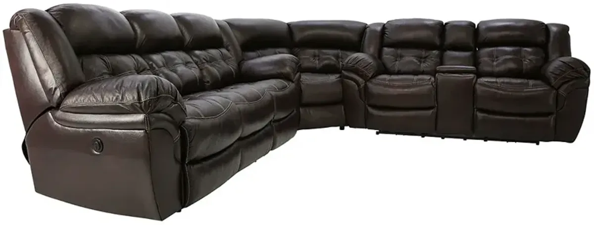 HUDSON CHOCOLATE 3 PIECE 1P POWER LEATHER SECTIONAL