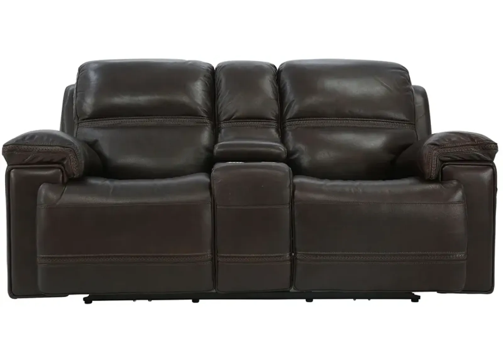 FENWICK POWER DARK BROWN RECLINING LOVESEAT WITH CONSOLE P2