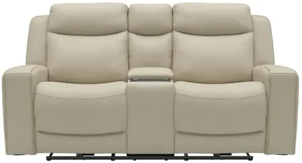 ADELINE PRISTINE LEATHER POWER LOVESEAT WITH CONSOLE