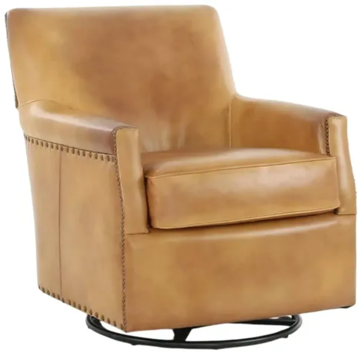VENETIAN COGNAC LEATHER SWIVEL GLIDER CHAIR