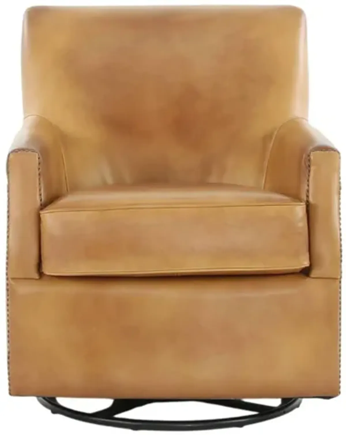 VENETIAN COGNAC LEATHER SWIVEL GLIDER CHAIR