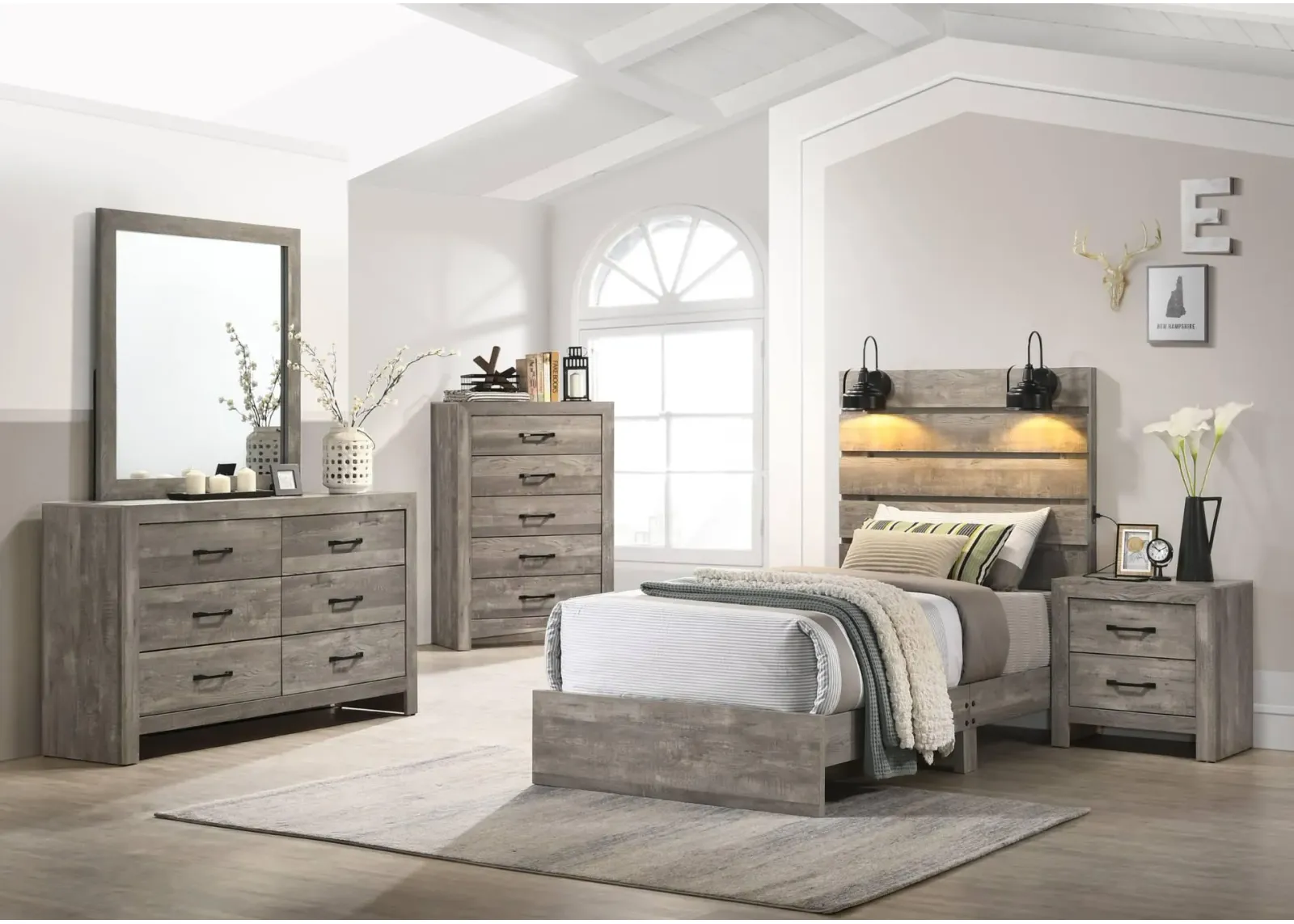 ARIANNA GREY KING BEDROOM WITH LIGHTS