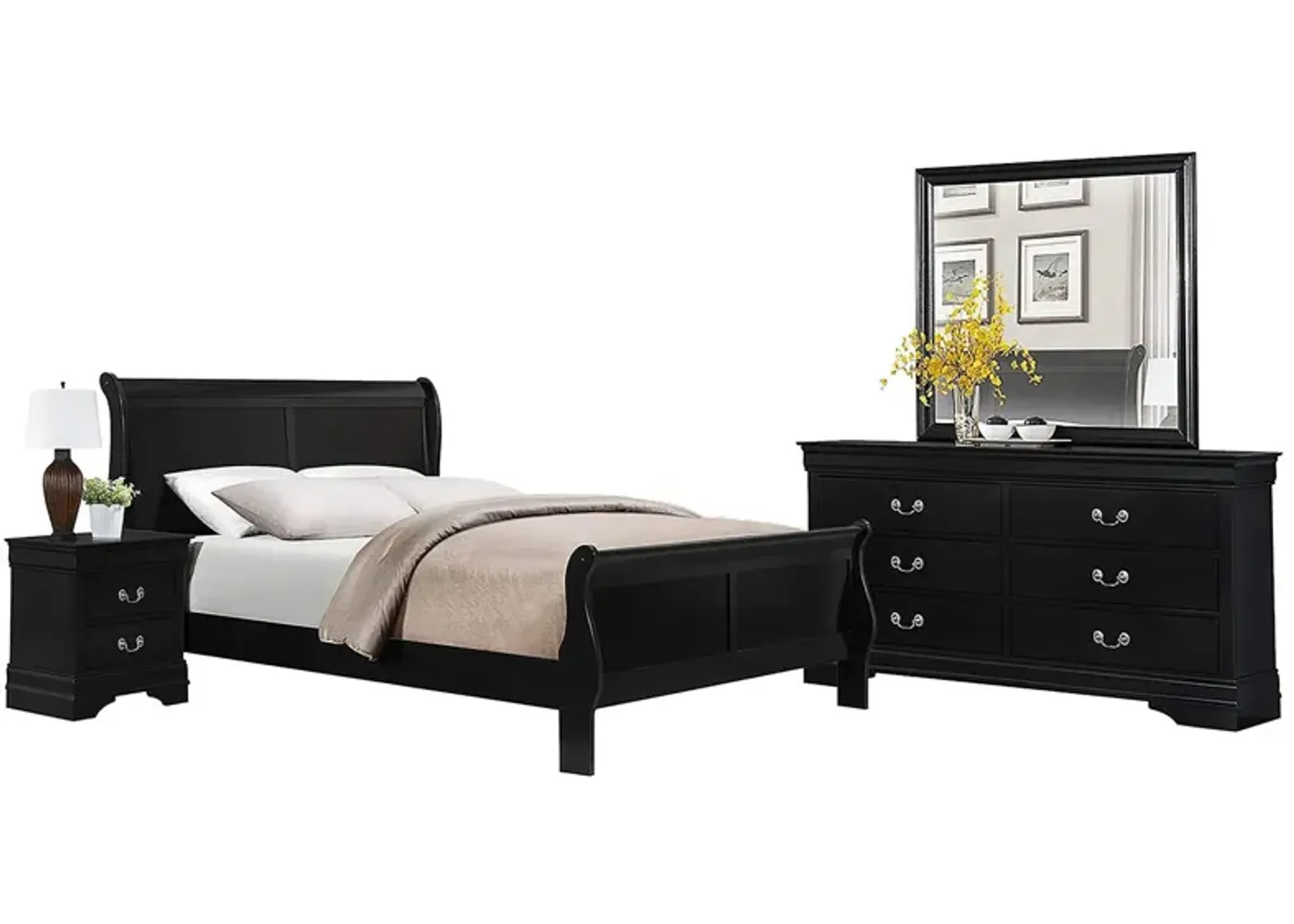 LOUIS PHILIP BLACK TWIN BEDROOM SET