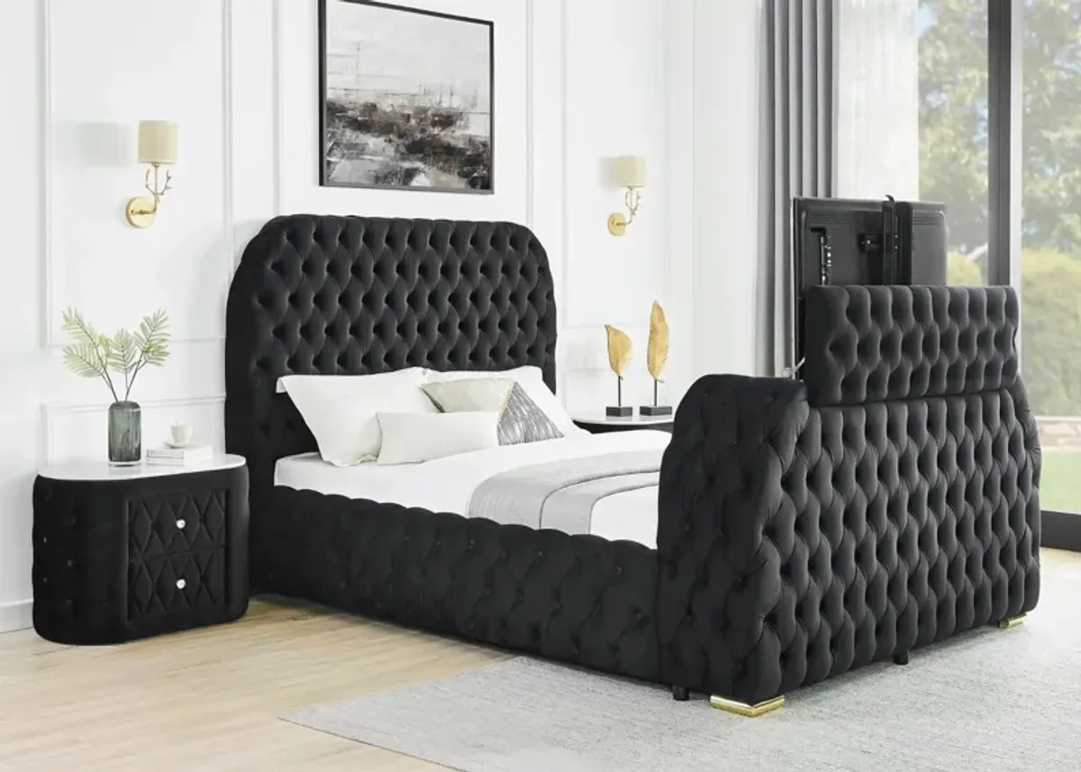 NATALIA BLACK KING BED WITH FIREPLACE AND TV LIFT