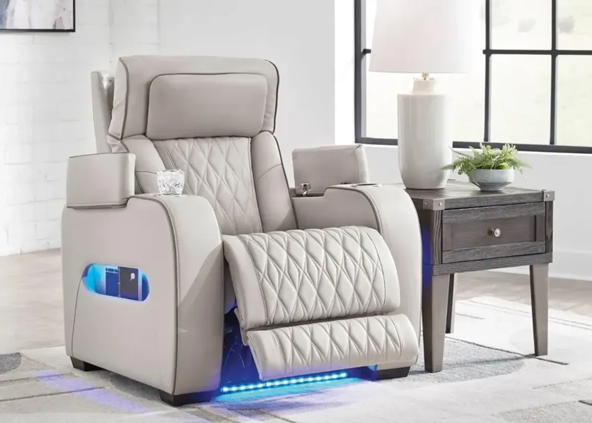 BOYINGTON GRAY P3 POWER RECLINER WITH MASSAGE, HEAT, AND LED LIGHTING