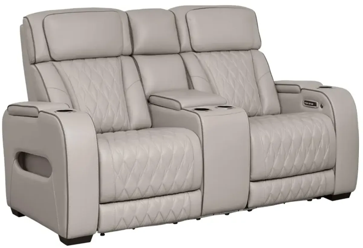 BOYINGTON GRAY P3 POWER CONSOLE LOVESEAT WITH MASSAGE, HEAT, AND LED LIGHTING