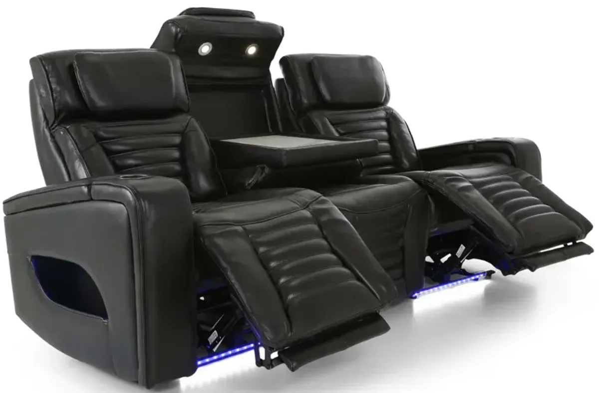 CALLIX BLACKBERRY LEATHER P2 POWER SOFA WITH CHARGING TABLE AND LIGHTS