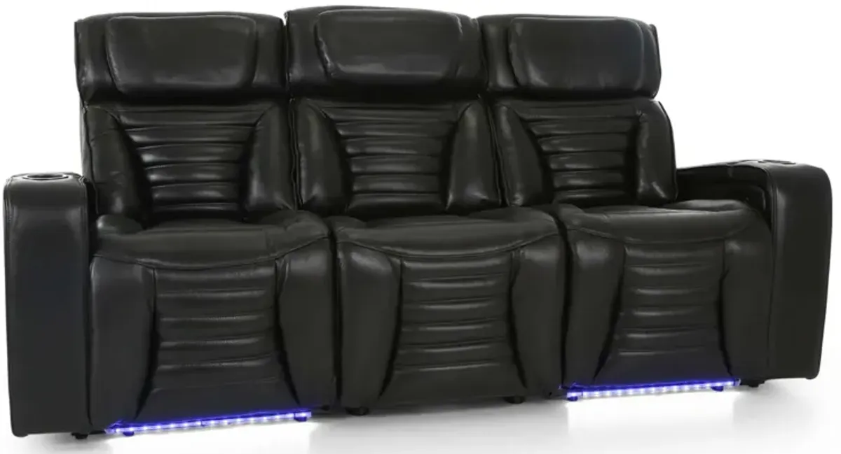 CALLIX BLACKBERRY LEATHER POWER SOFA WITH CHARGING TABLE AND LIGHTS