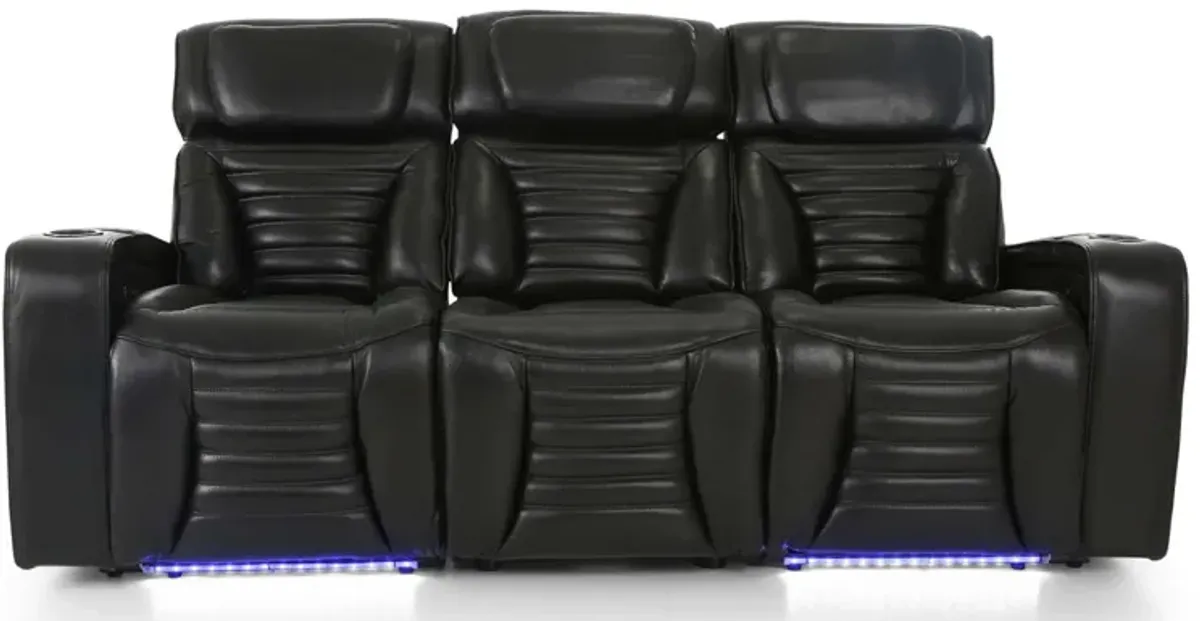 CALLIX BLACKBERRY LEATHER P2 POWER SOFA WITH CHARGING TABLE AND LIGHTS