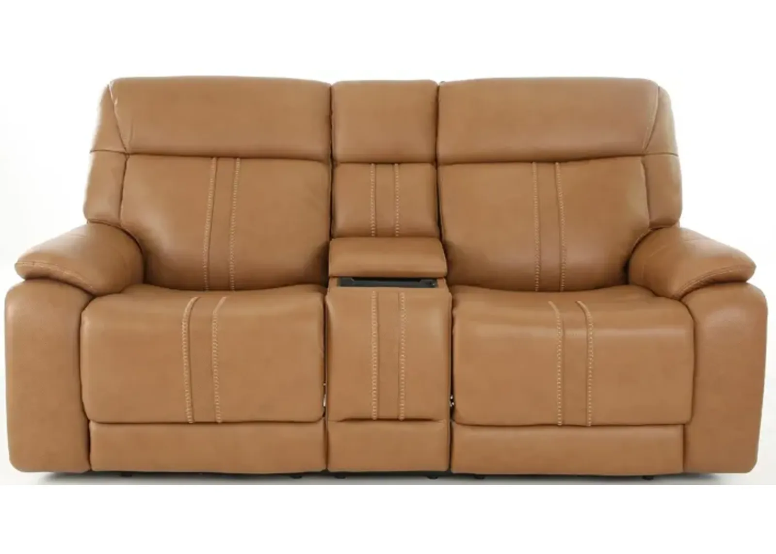 XARA BUTTERNUT LEATHER POWER CONSOLE LOVESEAT