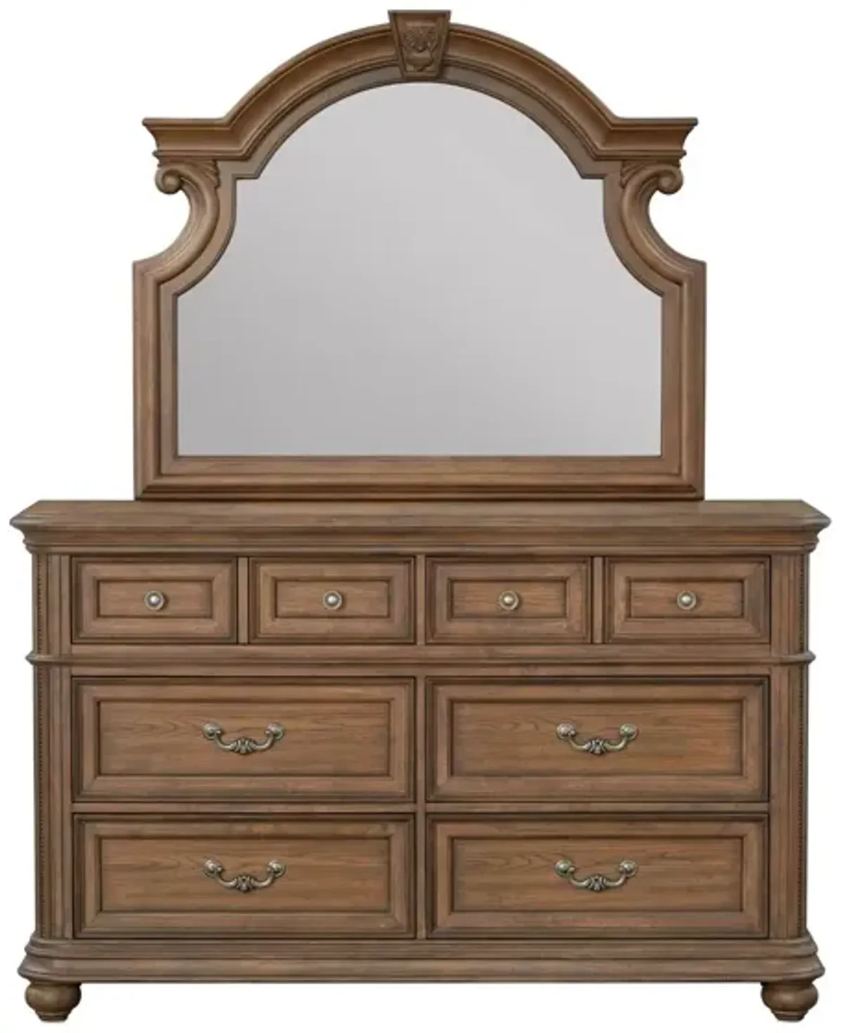 MALLORY LIGHT OAK DRESSER AND MIRROR