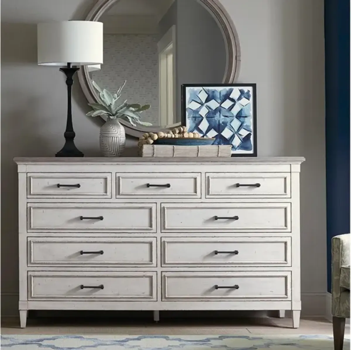 BELLA COTTAGE WOOD TOP DRESSER AND MIRROR