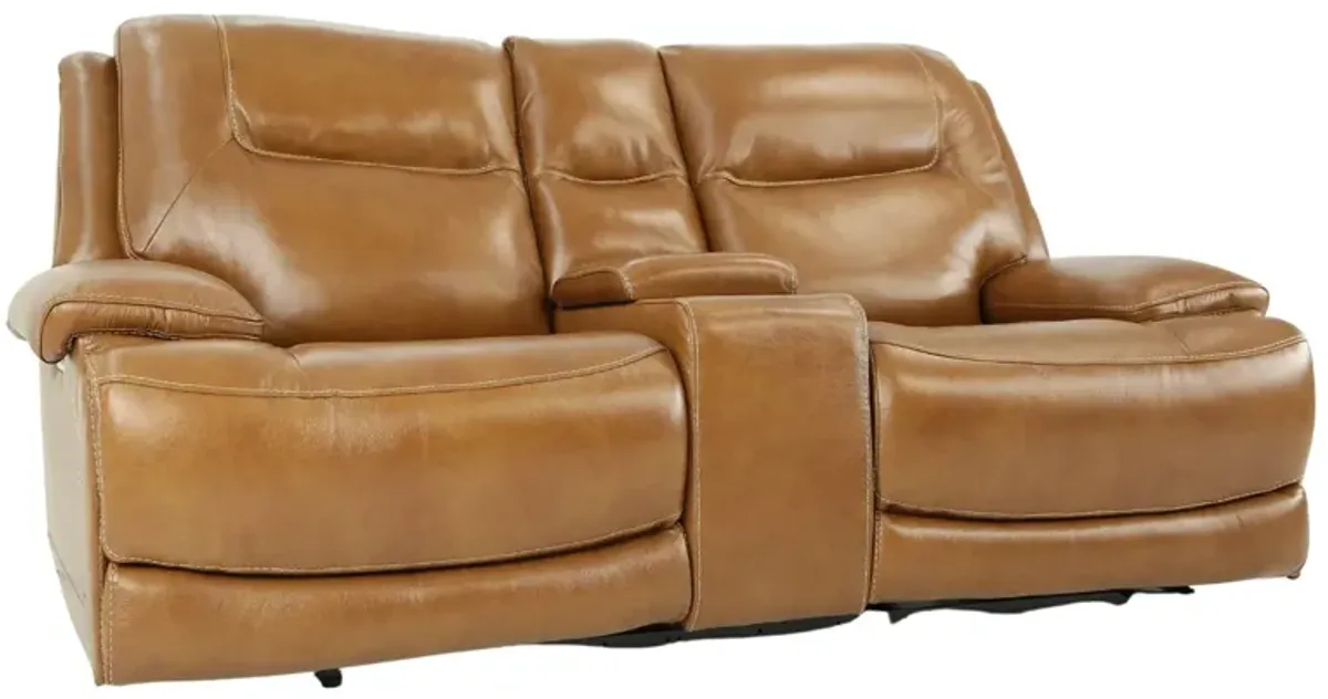 BERLIN BUCKSKIN LEATHER 2P POWER CONSOLE LOVESEAT