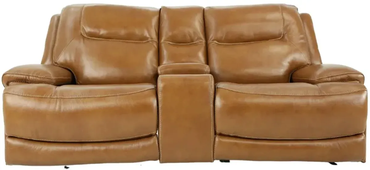 BERLIN BUCKSKIN LEATHER 2P POWER CONSOLE LOVESEAT