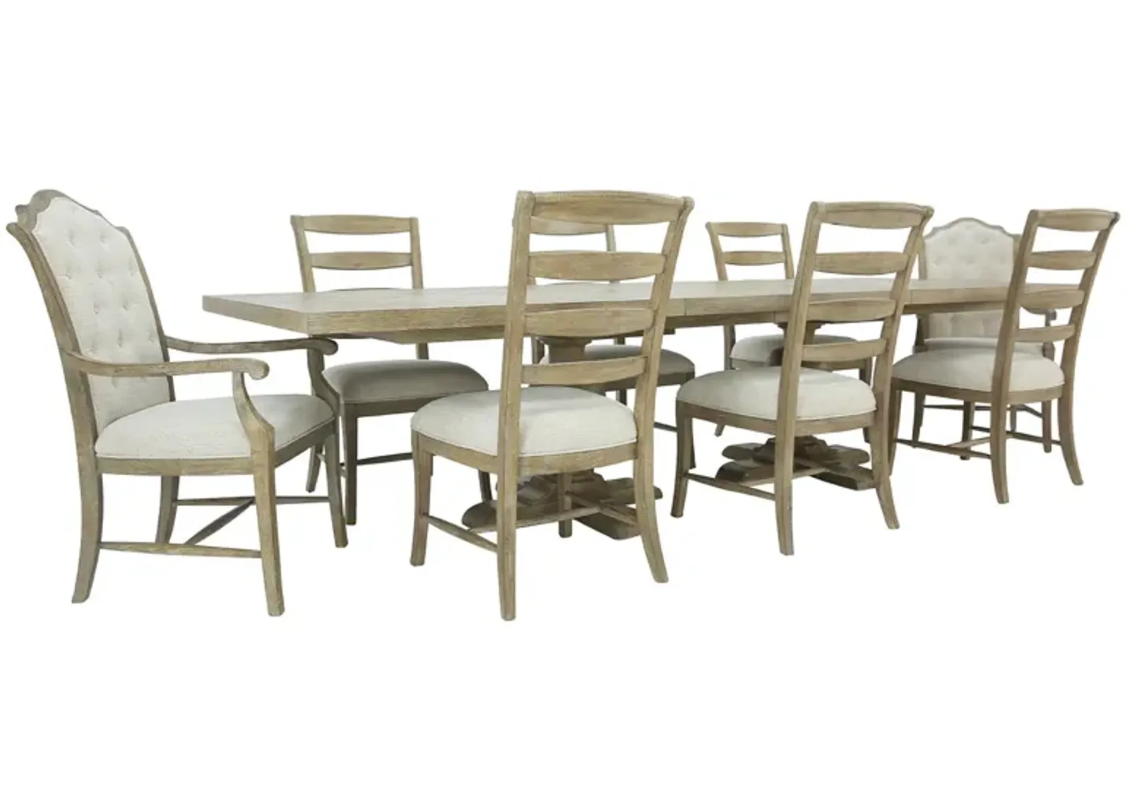 BERNHARDT RUSTIC PATINA SAND 9 PIECE DINING SET