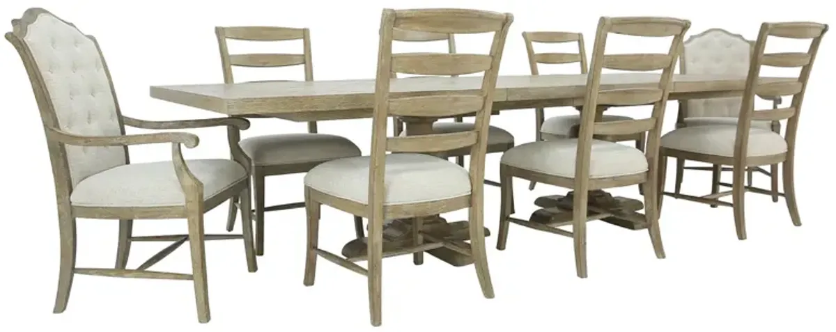 BERNHARDT RUSTIC PATINA SAND 9 PIECE DINING SET