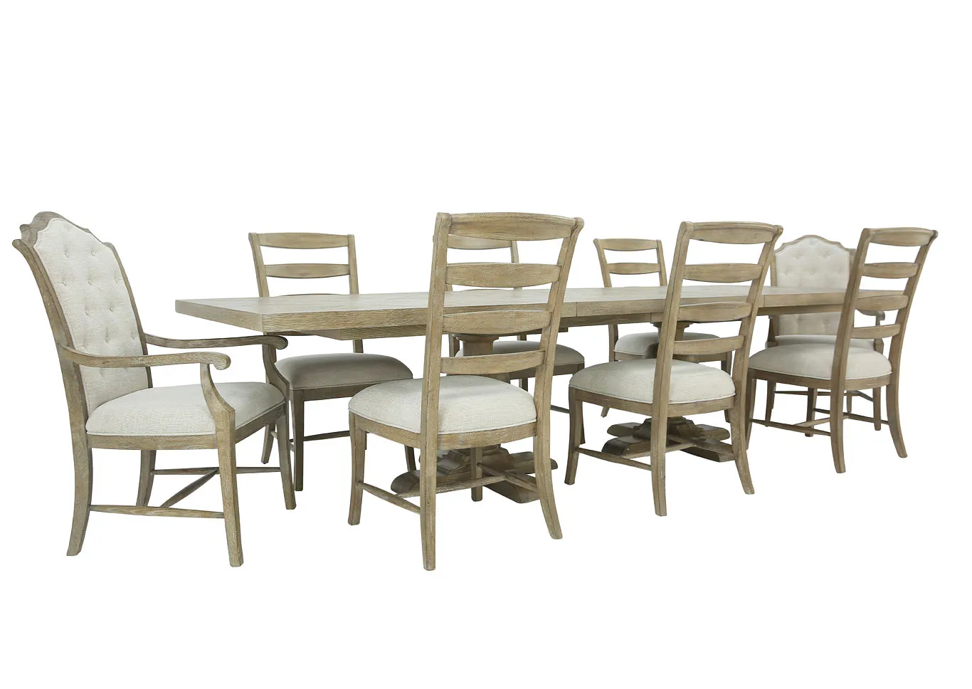 BERNHARDT RUSTIC PATINA SAND 9 PIECE DINING SET