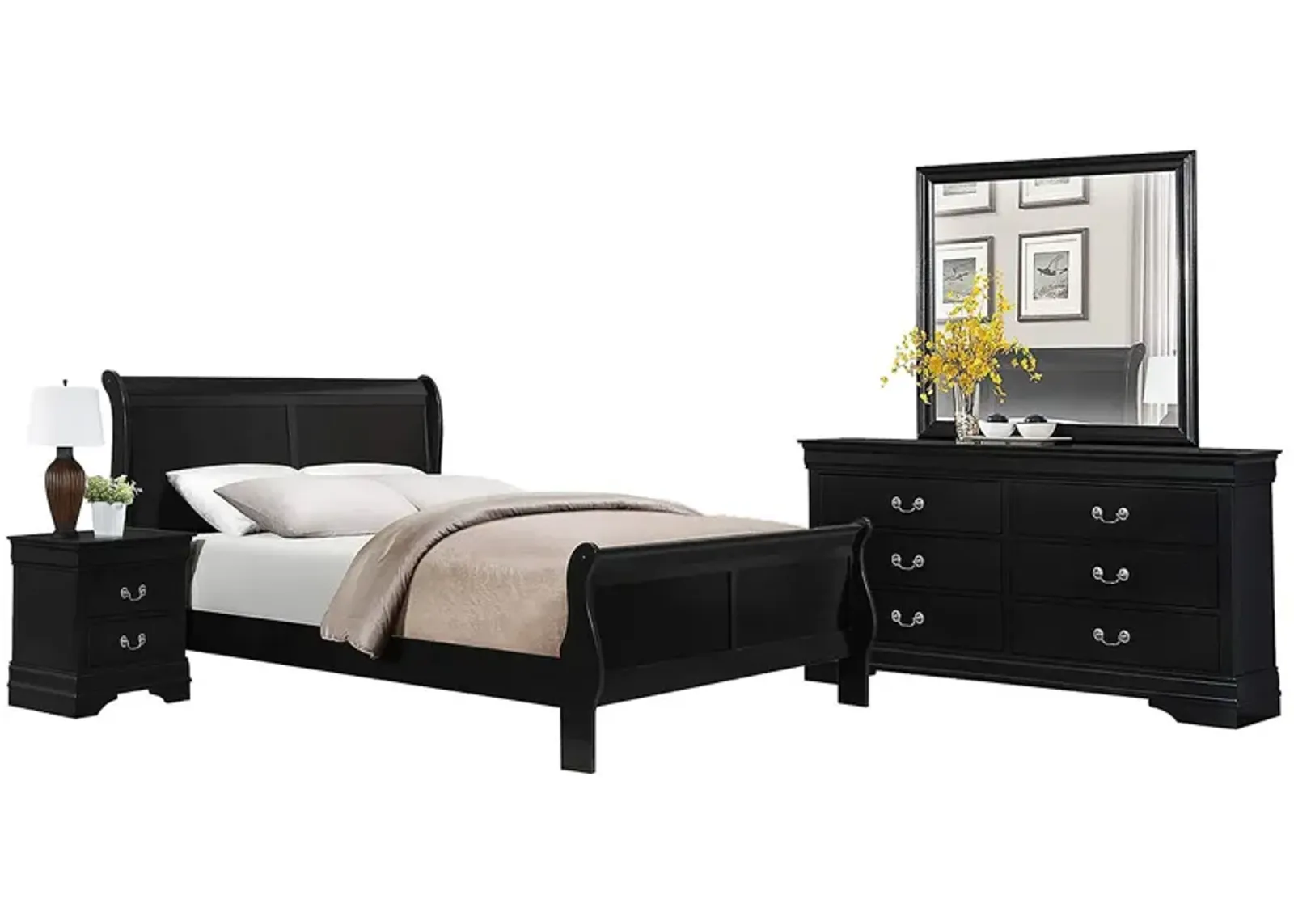 LOUIS PHILIP BLACK FULL BEDROOM SET