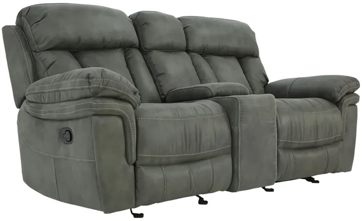 CAYMAN GUNMETAL GLIDER LOVESEAT WITH CONSOLE