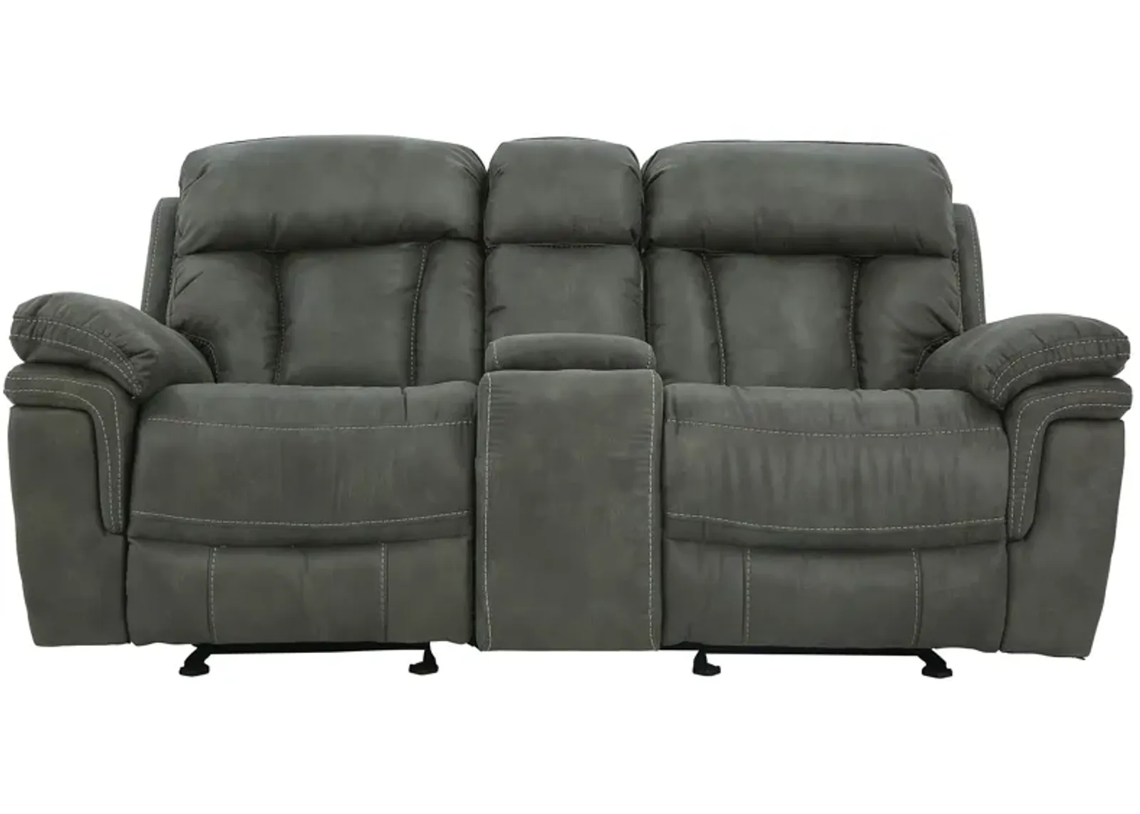 CAYMAN GUNMETAL GLIDER LOVESEAT WITH CONSOLE