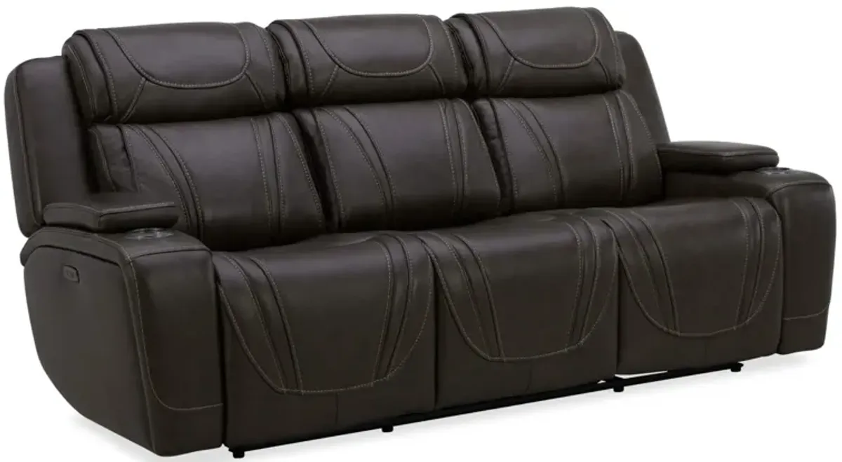 BOSTON CHARCOAL LEATHER POWER SOFA WITH DROP DOWN TABLE