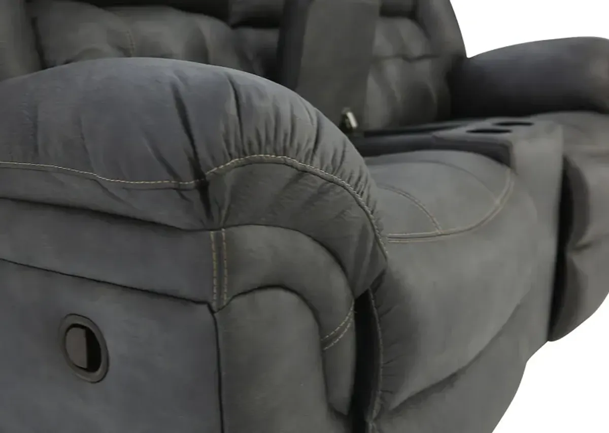 HAYGEN CHARCOAL RECLINING LOVESEAT WITH CONSOLE