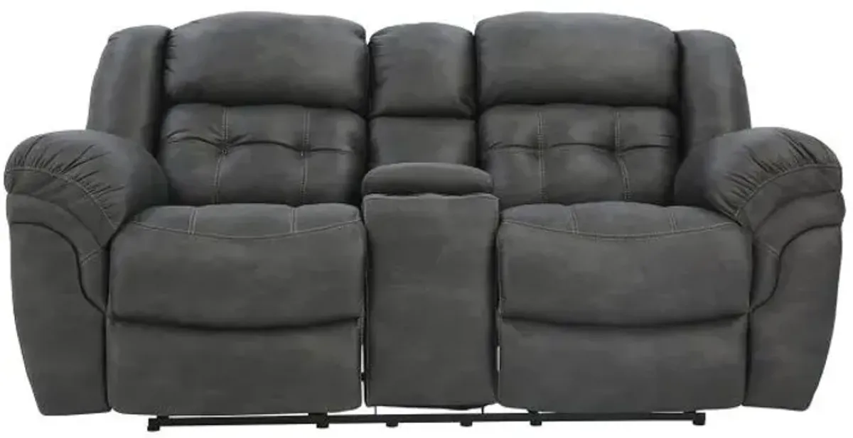 HAYGEN CHARCOAL RECLINING LOVESEAT WITH CONSOLE