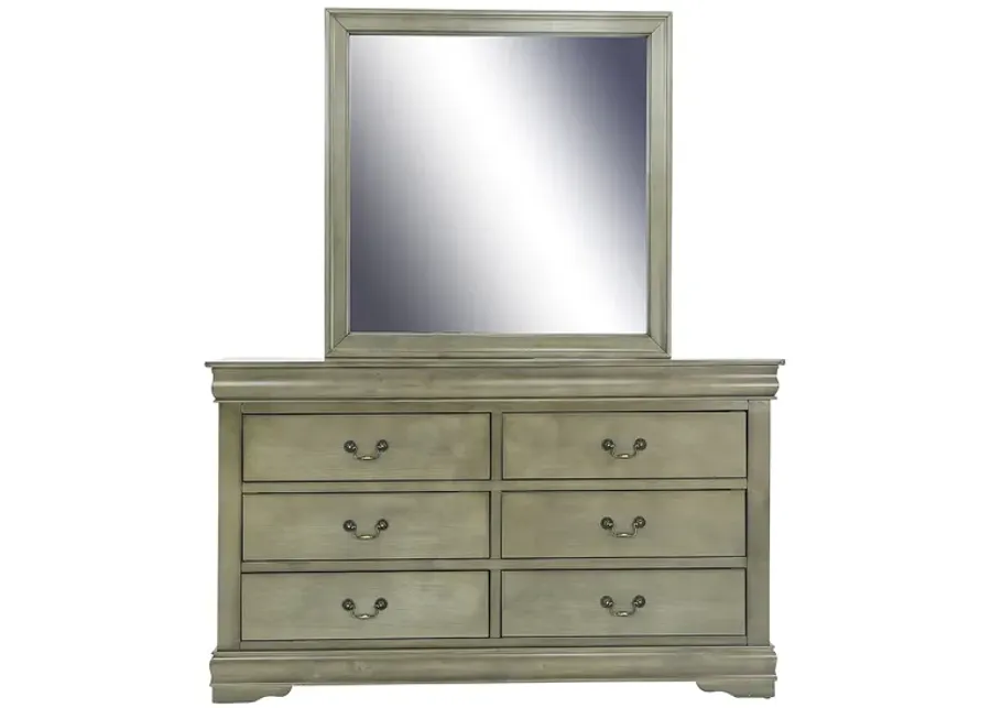 LOUIS PHILIP GREY DRESSER AND MIRROR