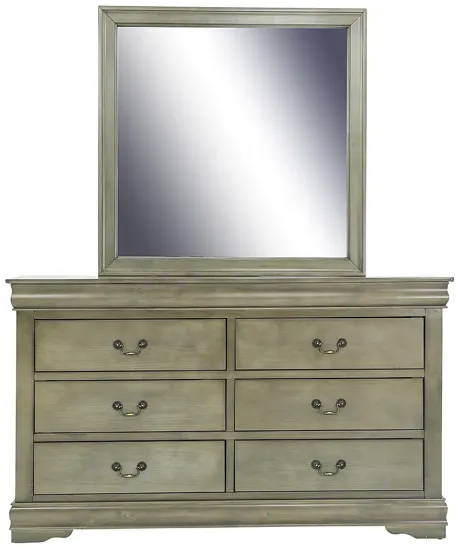 LOUIS PHILIP GREY DRESSER AND MIRROR