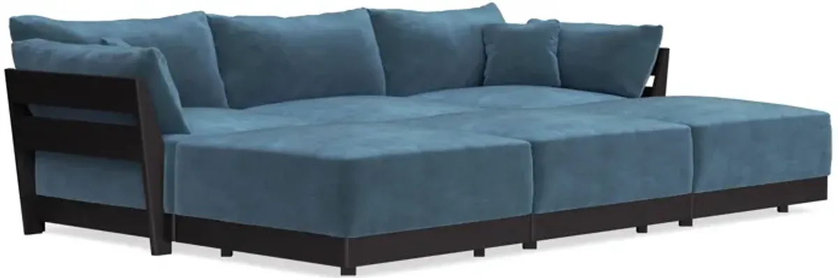 Modular Bondi Black 3-Seater Daybed Sofa Sectional in Oxford Blue | Classic Blend