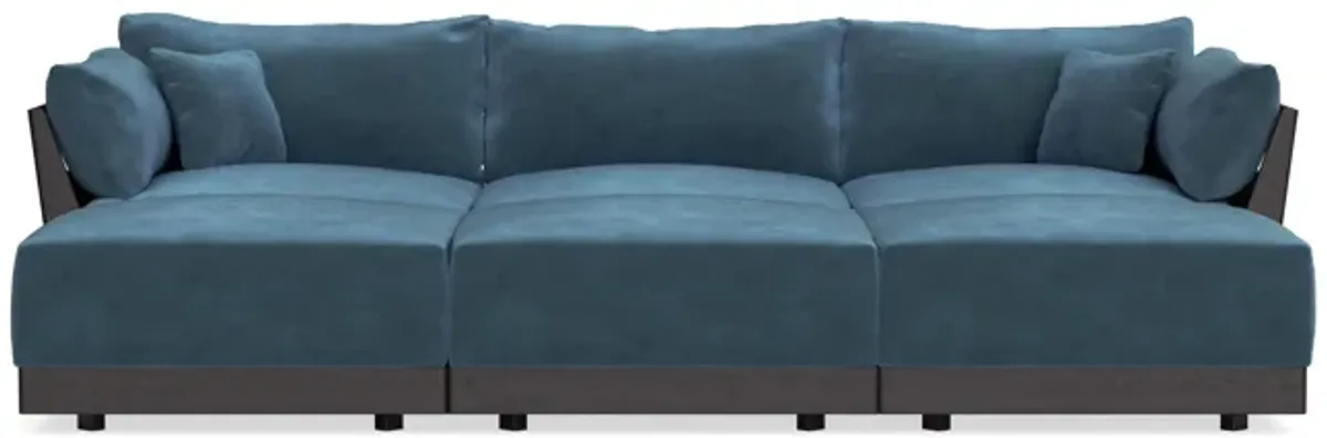Modular Bondi Black 3-Seater Daybed Sofa Sectional in Oxford Blue | Classic Blend