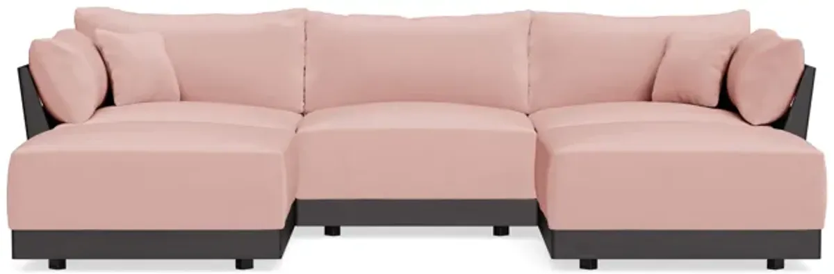Modular Bondi Black 3-Seater U-Sectional in Powder Pink | Memory Foam Blend