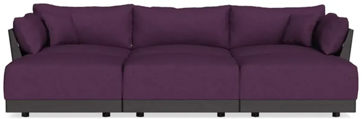 Modular Bondi Black 3-Seater Daybed Sofa Sectional in Aubergine | Memory Foam Blend