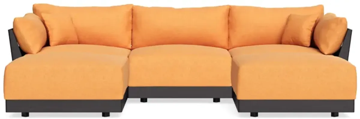 Modular Bondi Black 3-Seater U-Sectional in Tangerine | Memory Foam Blend