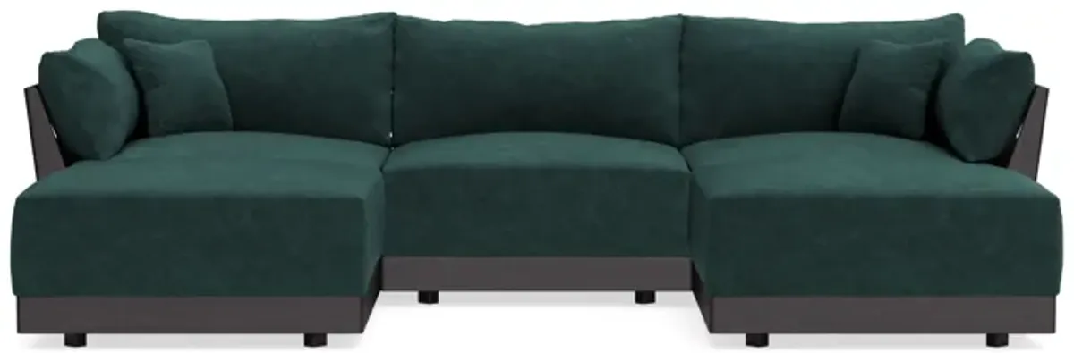 Modular Bondi Black 3-Seater U-Sectional in Harbor Blue | Classic Blend
