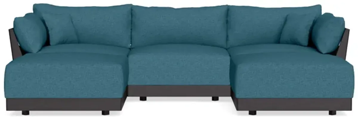 Modular Bondi Black 3-Seater U-Sectional in Aegean Blue | Memory Foam Blend