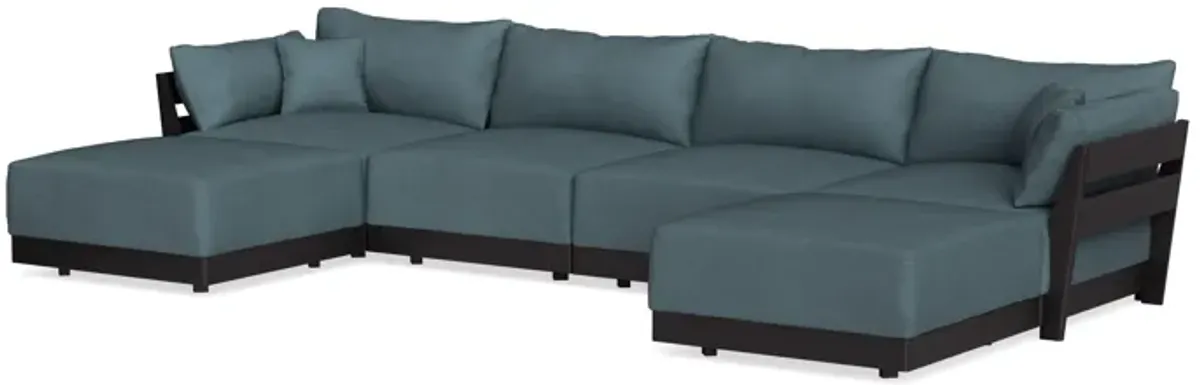 Modular Bondi Black 4-Seater U-Sectional in Slate Blue | Classic Blend
