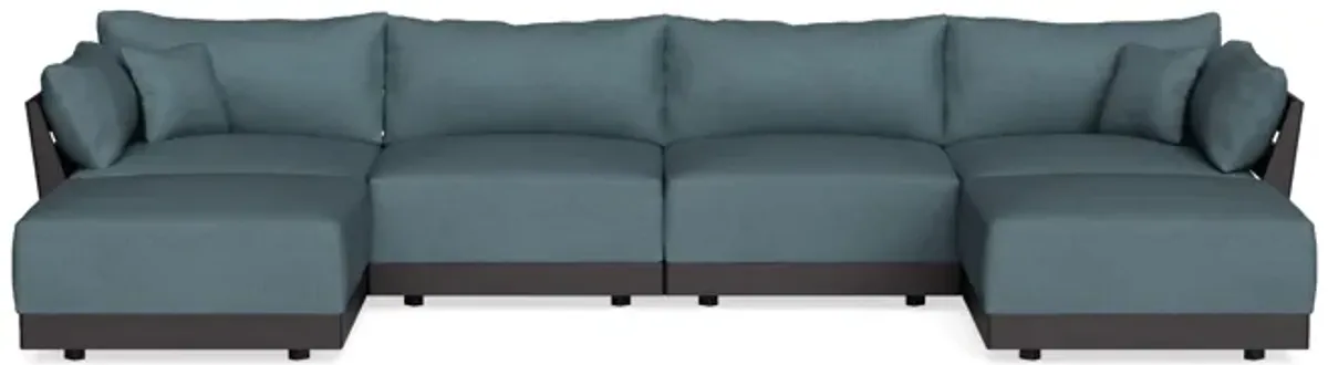 Modular Bondi Black 4-Seater U-Sectional in Slate Blue | Classic Blend