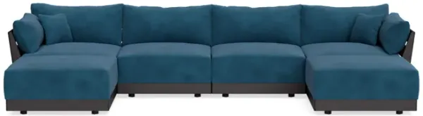 Modular Bondi Black 4-Seater U-Sectional in Commodore Blue | Classic Blend