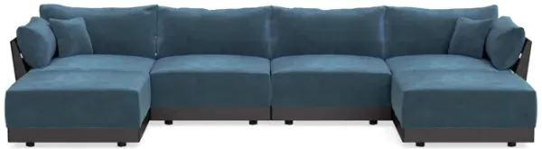 Modular Bondi Black 4-Seater U-Sectional in Oxford Blue | Classic Blend