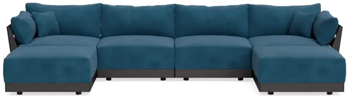 Modular Bondi Black 4-Seater U-Sectional in Commodore Blue | Memory Foam Blend