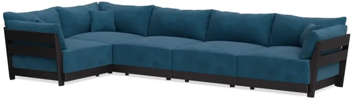 Modular Bondi Black 5-Seater L-Sectional in Commodore Blue | Memory Foam Blend