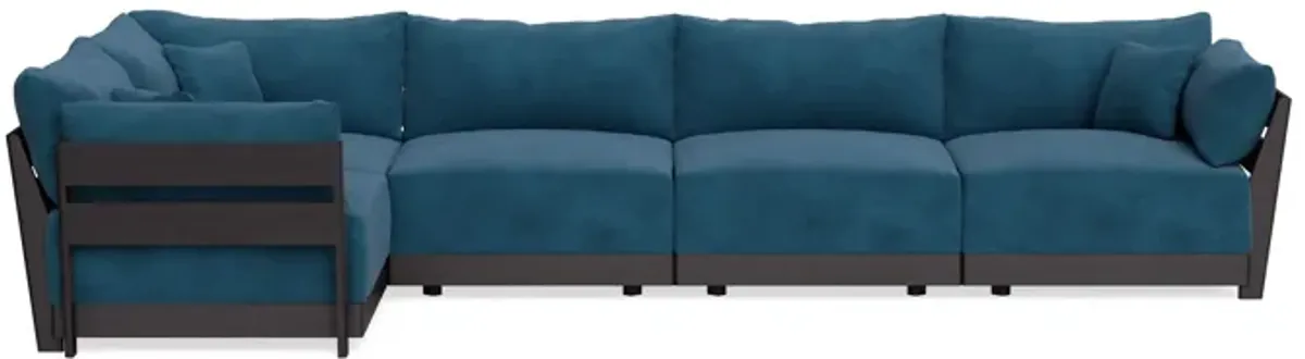 Modular Bondi Black 5-Seater L-Sectional in Commodore Blue | Memory Foam Blend